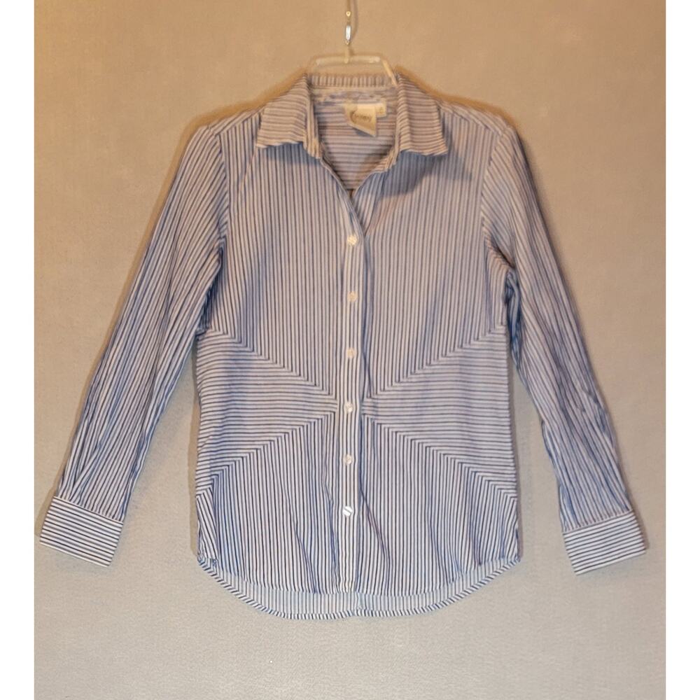 Finley Blue White Striped Chevron Panel Tailored Button Down Shirt XS